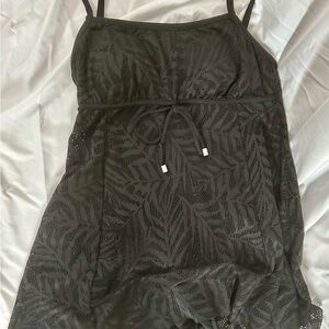 Black Sheer Leaf-Pattern Swim Cover-Up Dress